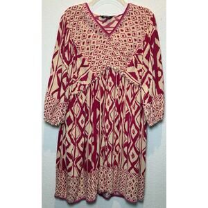 BTFBM Hot Pink/Cream Bohemian Dress 100% Rayon Geometric Print Size Large